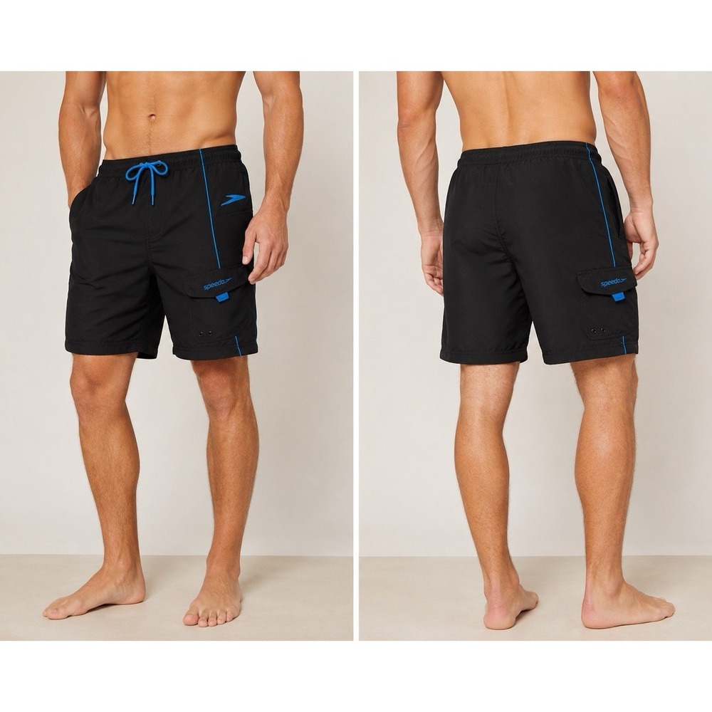 Speedo XL‎ Swim Trunks Black & Blue Board Shorts Swimwear Surf Wear